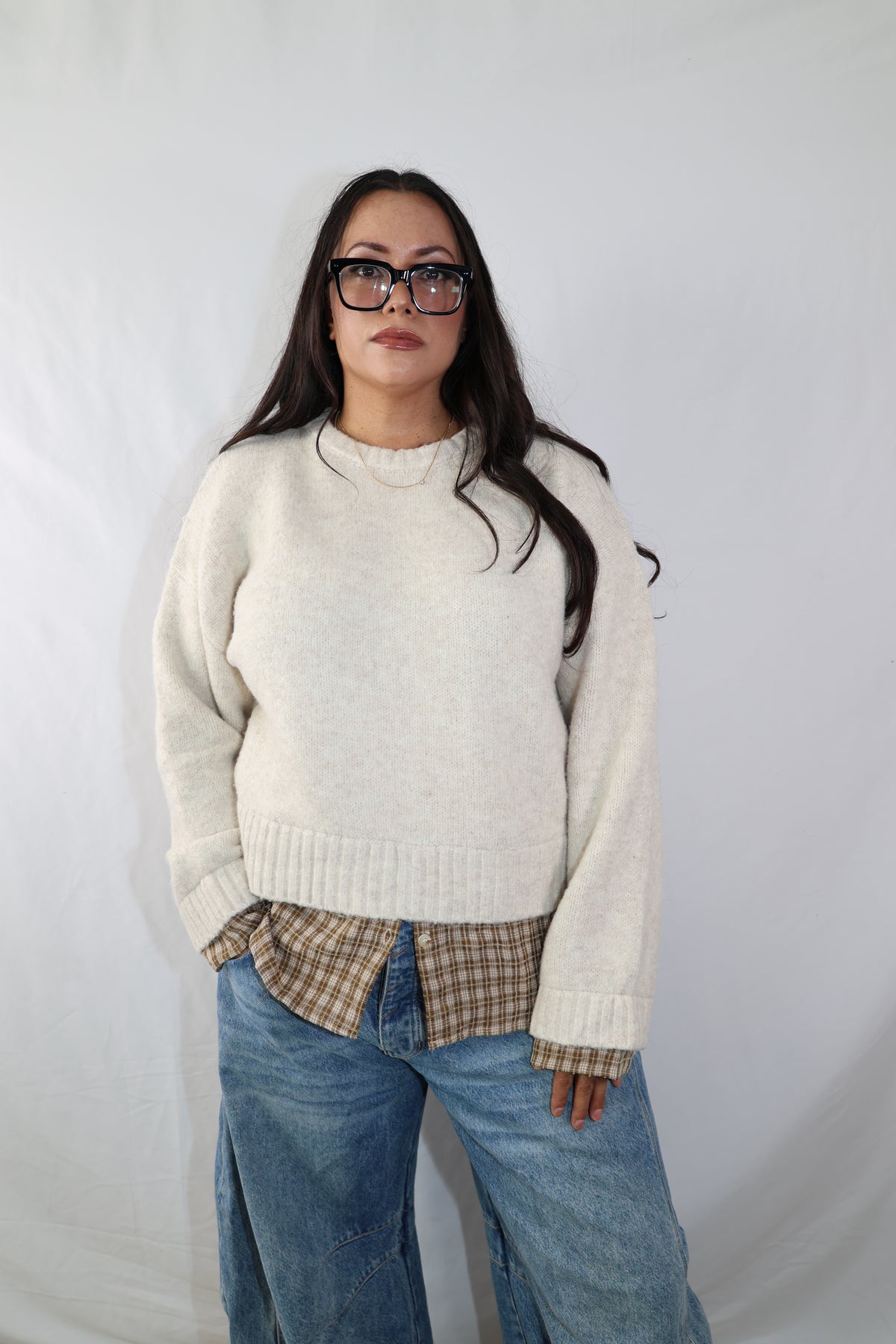 Country Road layered plaid sweater top