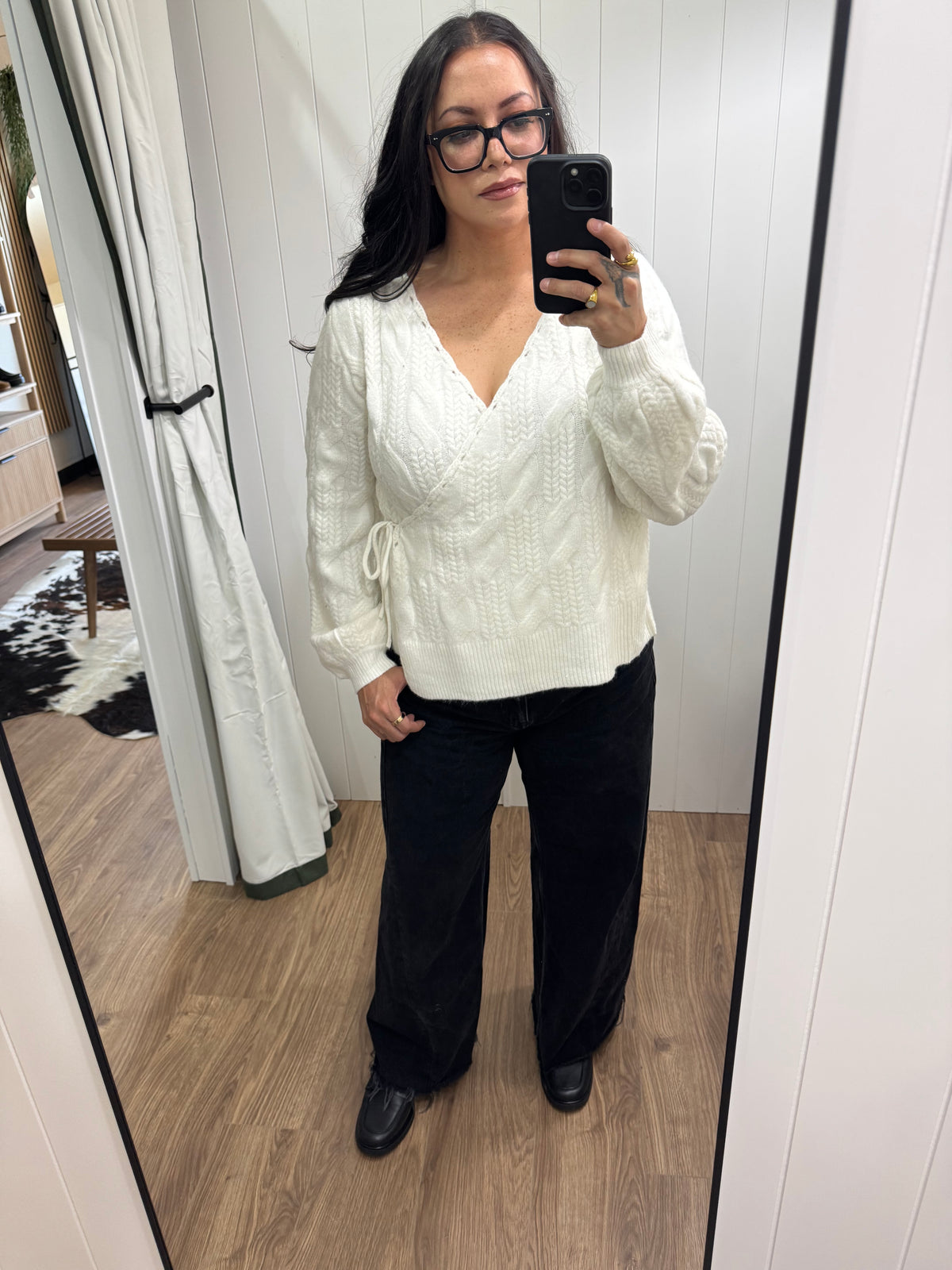 Make The Most Of It side wrap cable knit cardigan
