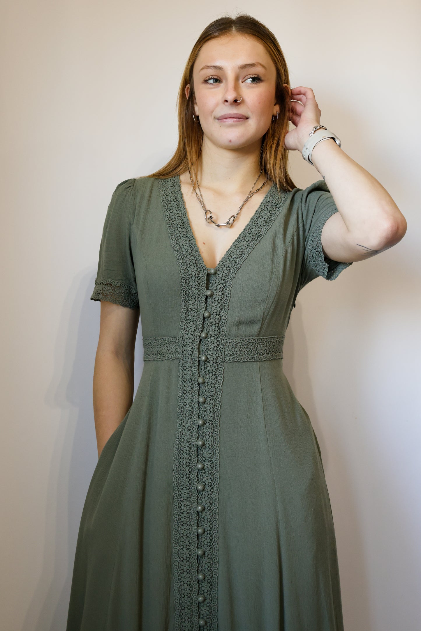 In Loom - LACE TRIM BUTTON DOWN MAXI DRESS