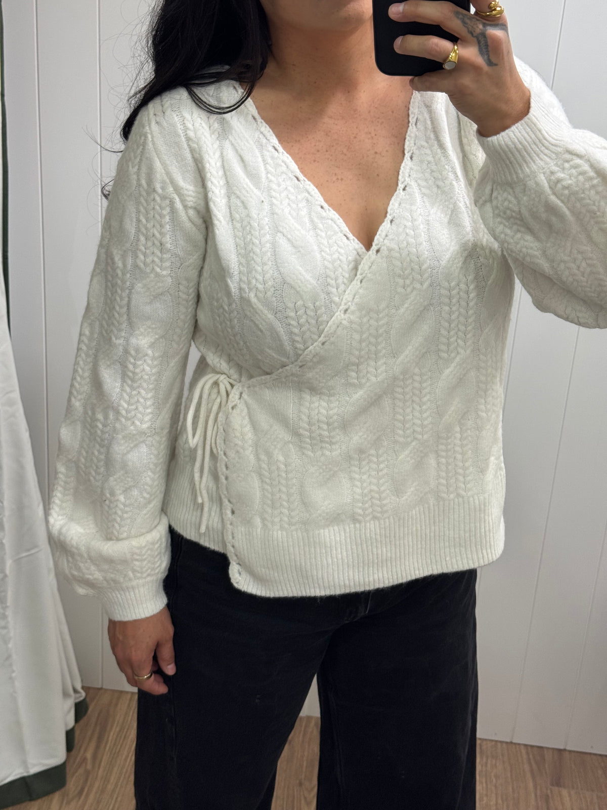 Make The Most Of It side wrap cable knit cardigan