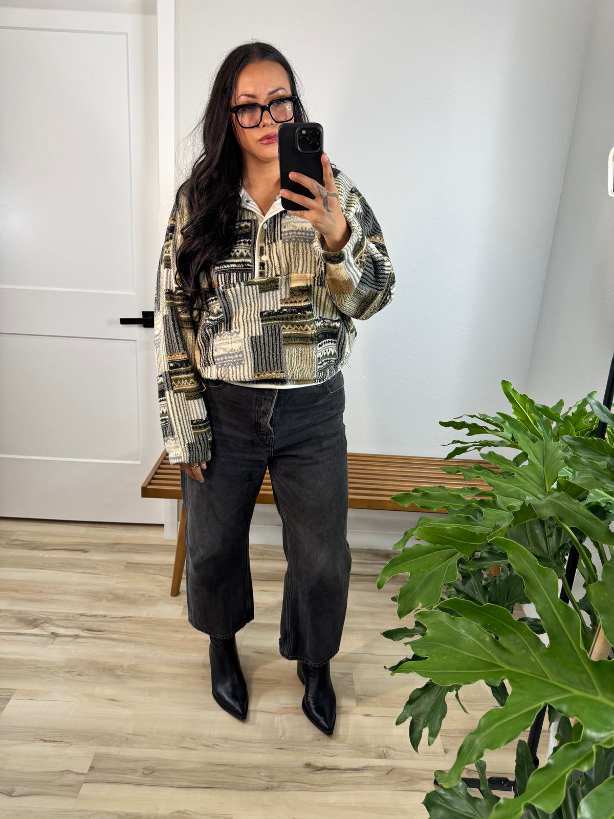 Find The Whimsy patchwork fleece snap pullover