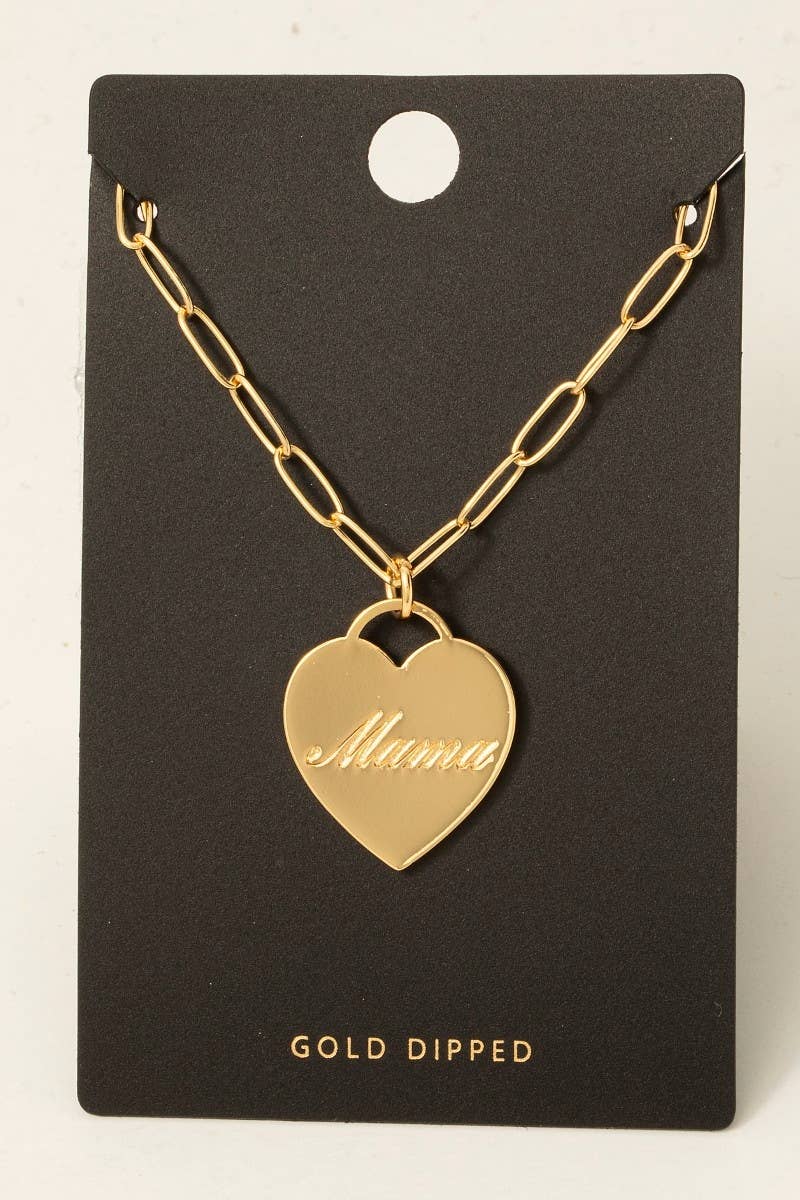 Fame Accessories - Gold Dipped Mama Heart Pendant Necklace