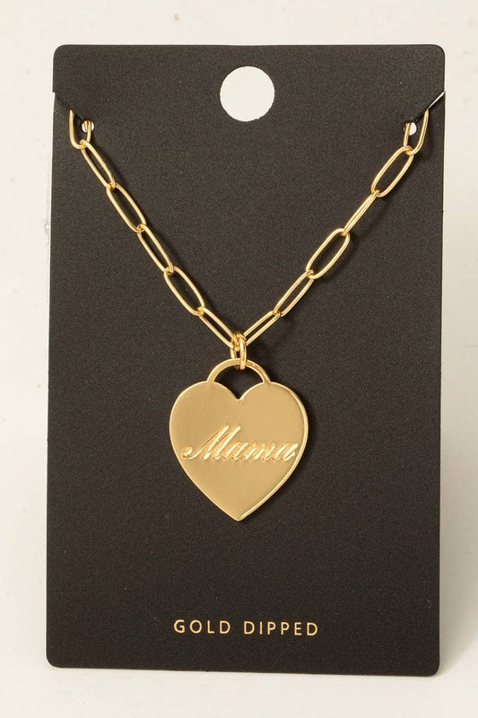 Fame Accessories - Gold Dipped Mama Heart Pendant Necklace
