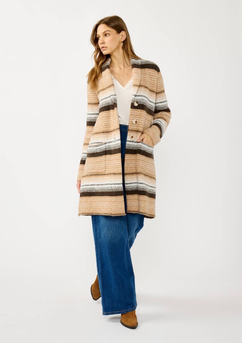 Lovestitch - Striped Coatigan with Pockets