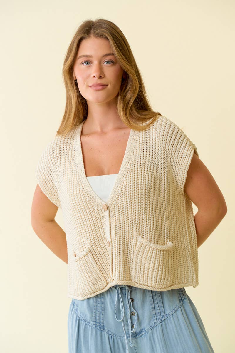Doe and Rae - CHUNKY STITCH SWEATER W/ PATCH POCKET VEST - 45684T