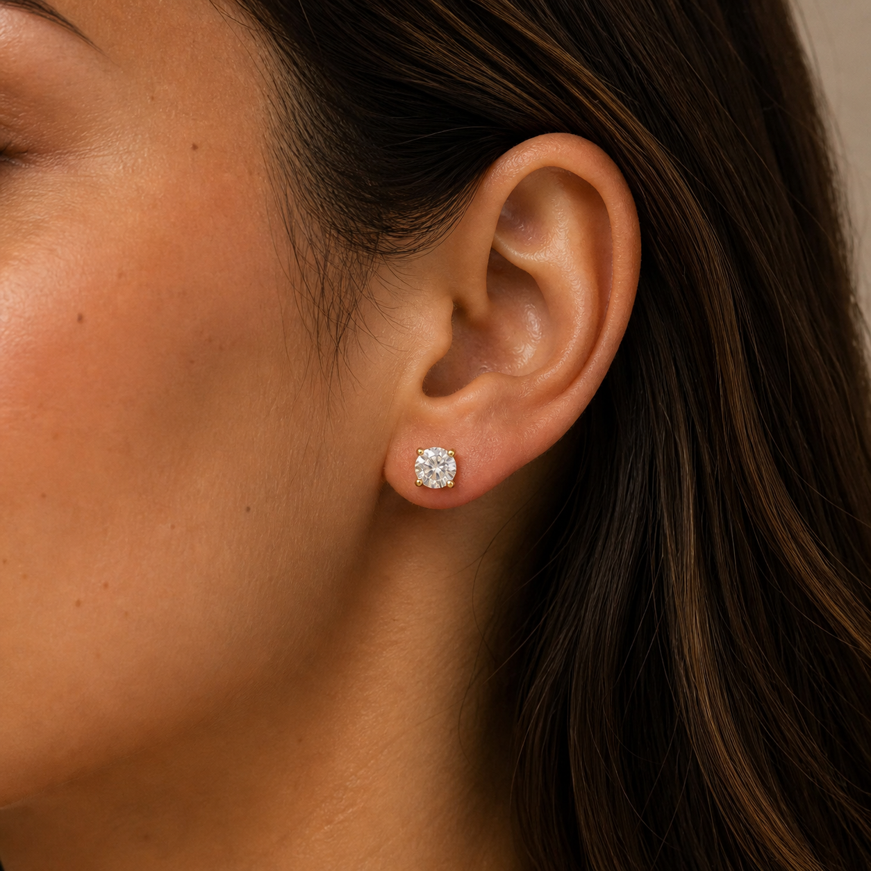 JaxKelly - Round CZ - Clear - Gold Earrings
