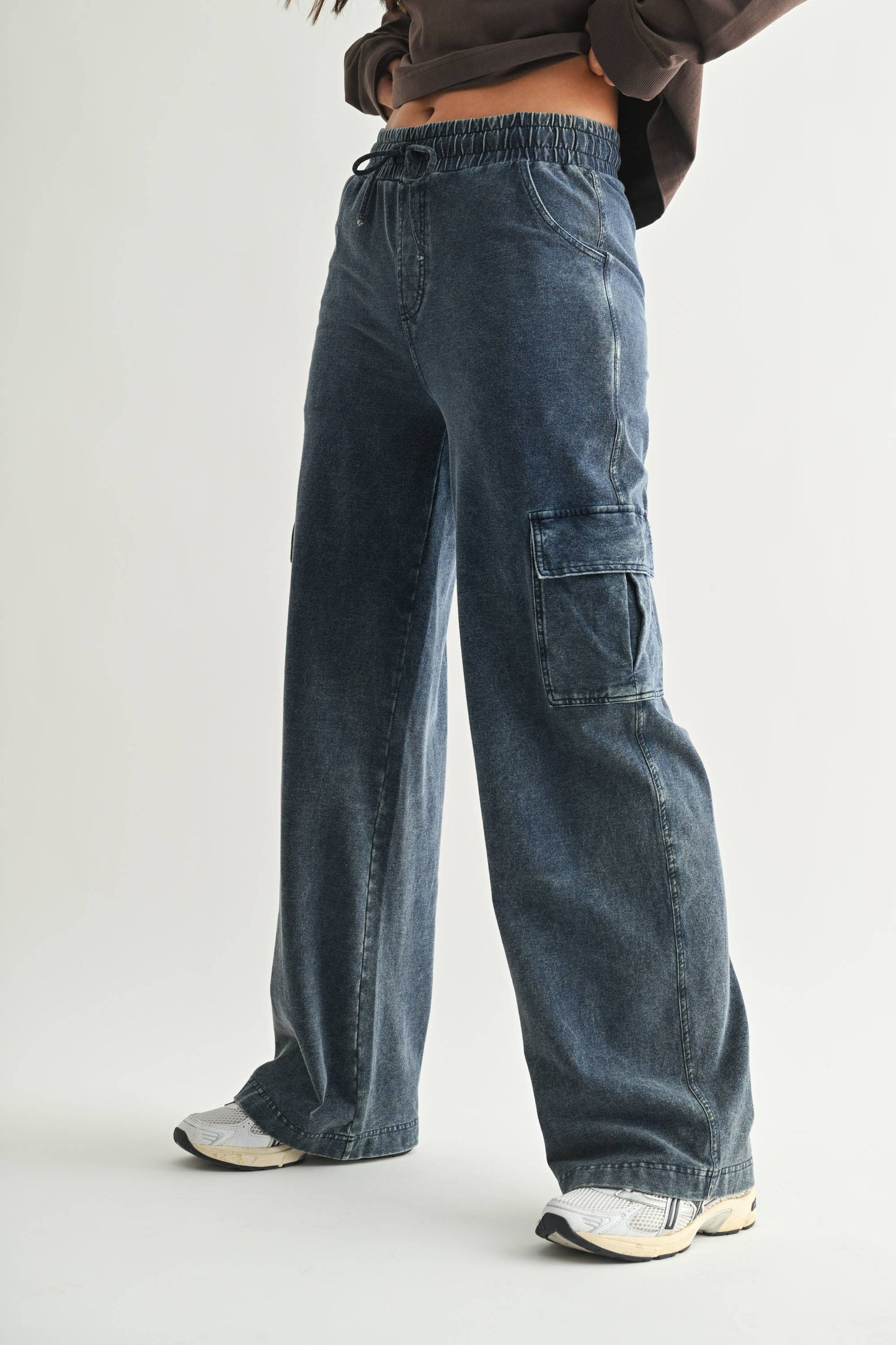 Mono B - Mineral Wash Wide Leg Cotton Cargo Pants