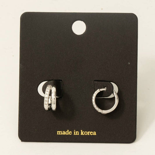 Fame Accessories - Cz Pave Layered Hinge Hoop Earrings