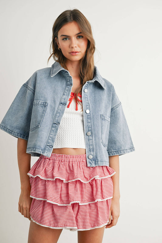BUTTERMELON - Button Front Cropped Shirt
