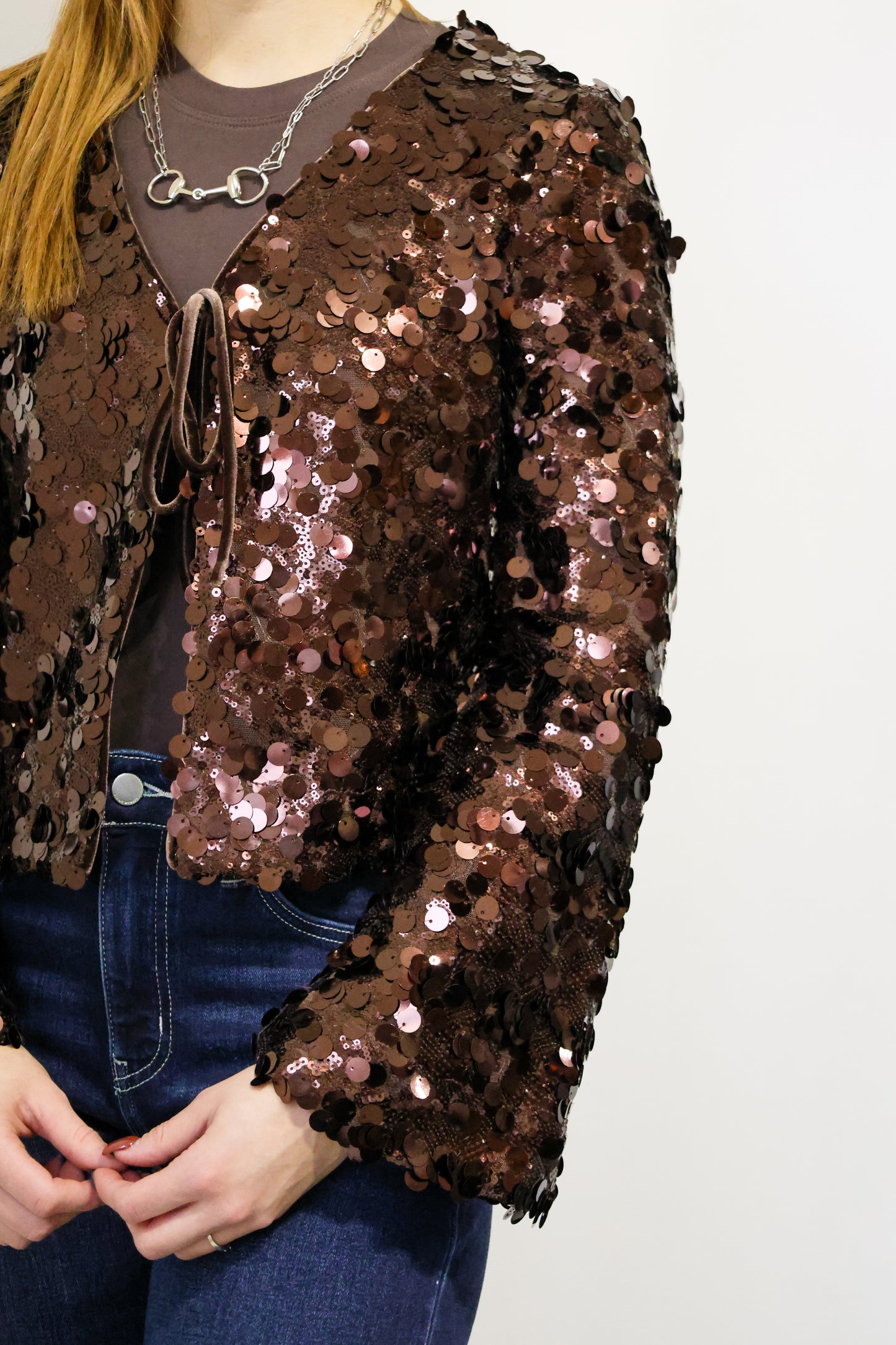 SKIES ARE BUE Sequin cardigan chocolate brown