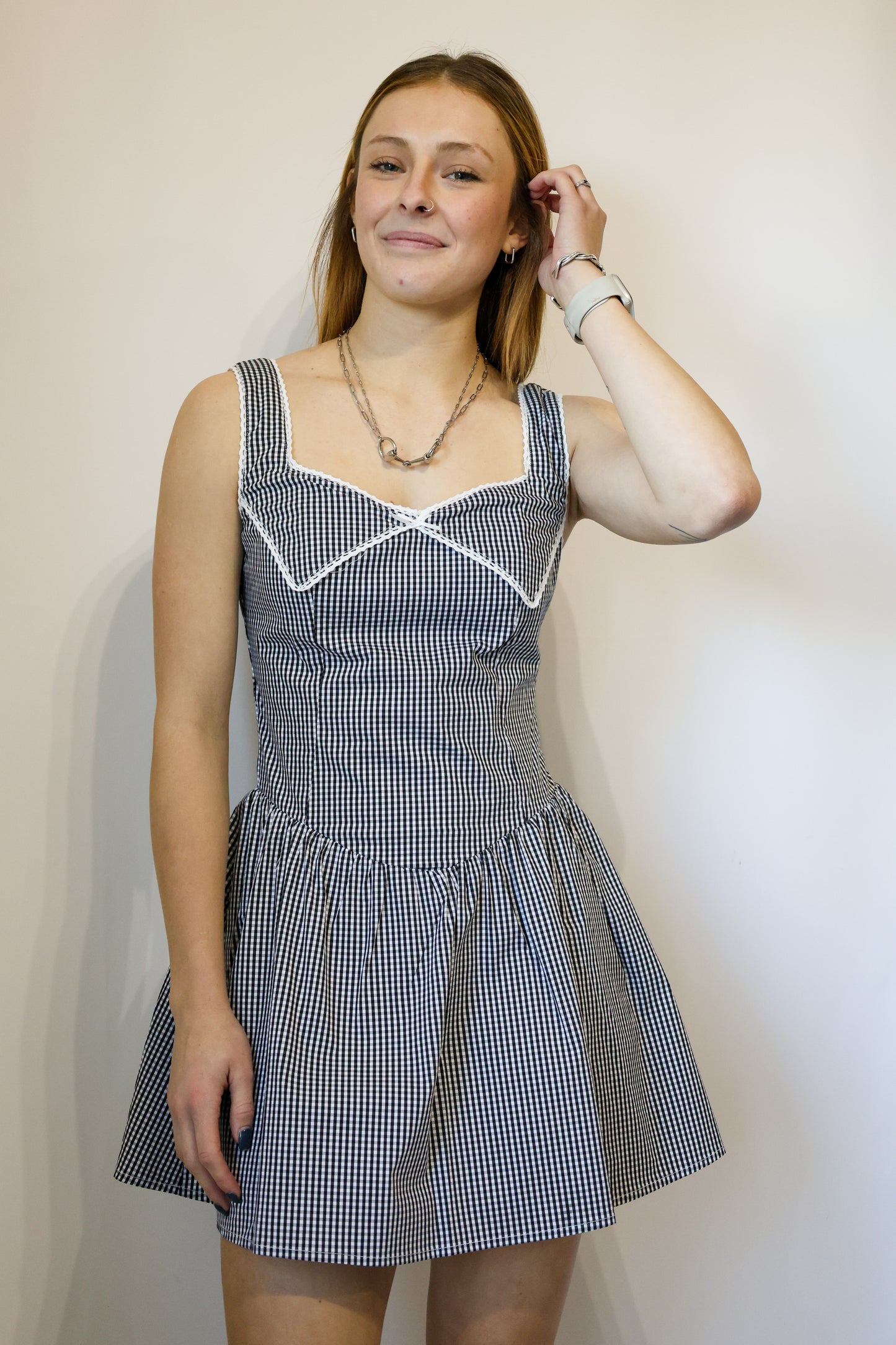 TICTOC Dakota gingham square neckline dress