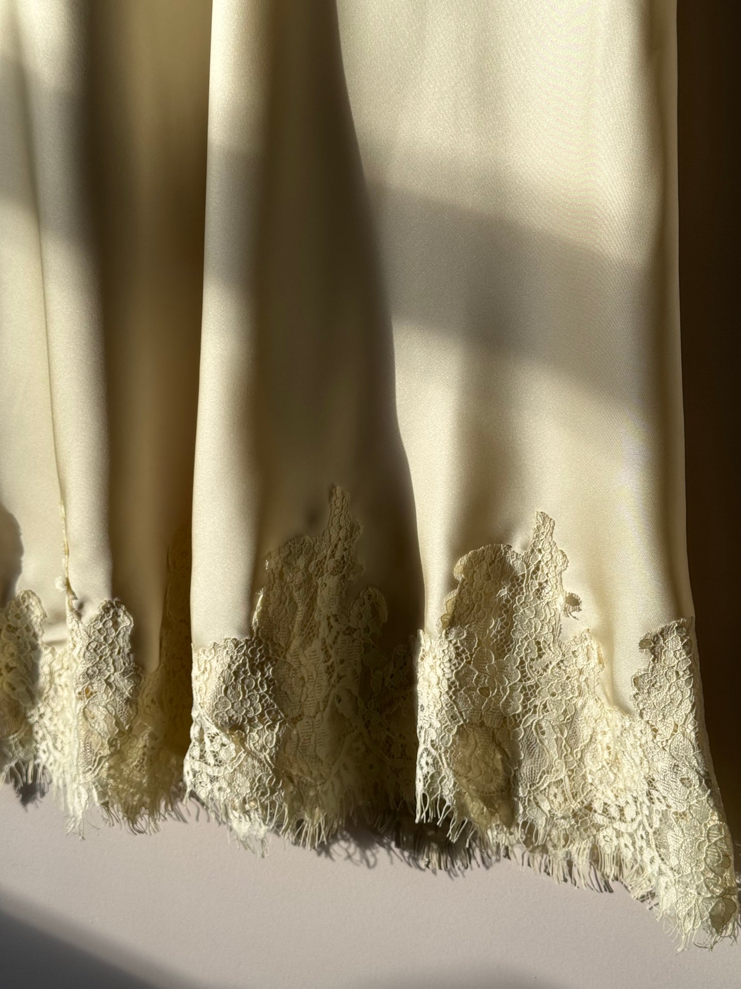 Le Lis - Yellow Satin Midi Skirt w/ Lace Trim