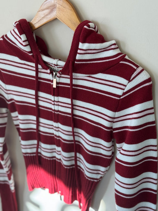 Kimberly C - Red & Pink Candy Stripe Zip-up Cropped Hoodie