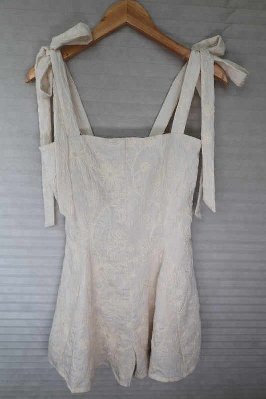 Hyfve - Cream Embroidered Tie-Shoulder Romper