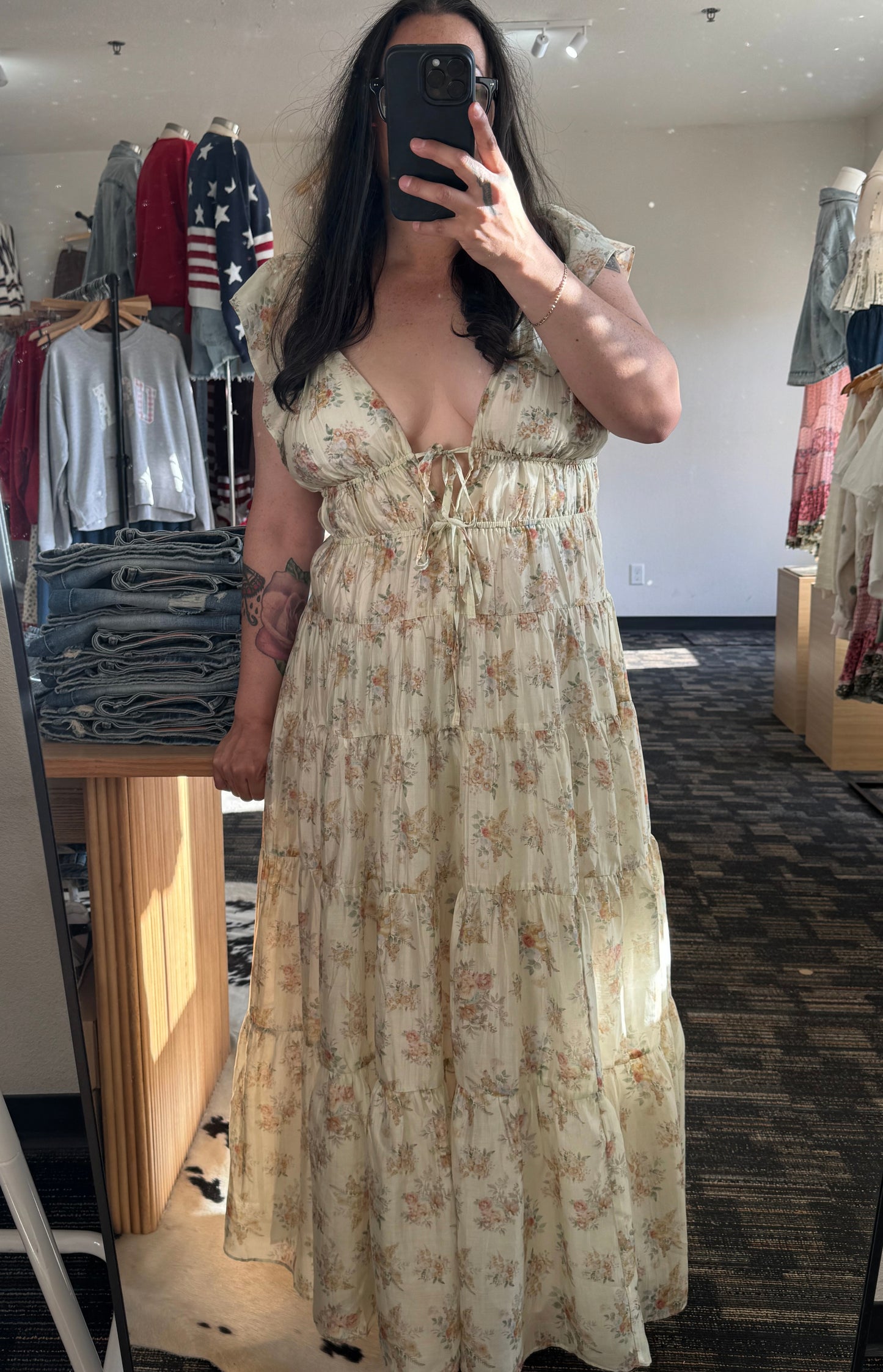 Storia - Tiered Multi-color Floral Ruffle-sleeve Sundress