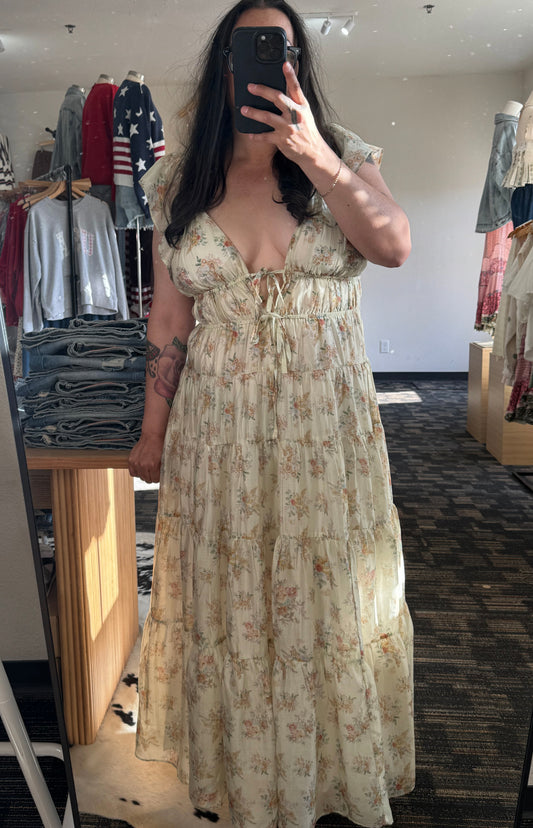 Storia - Tiered Multi-color Floral Ruffle-sleeve Sundress