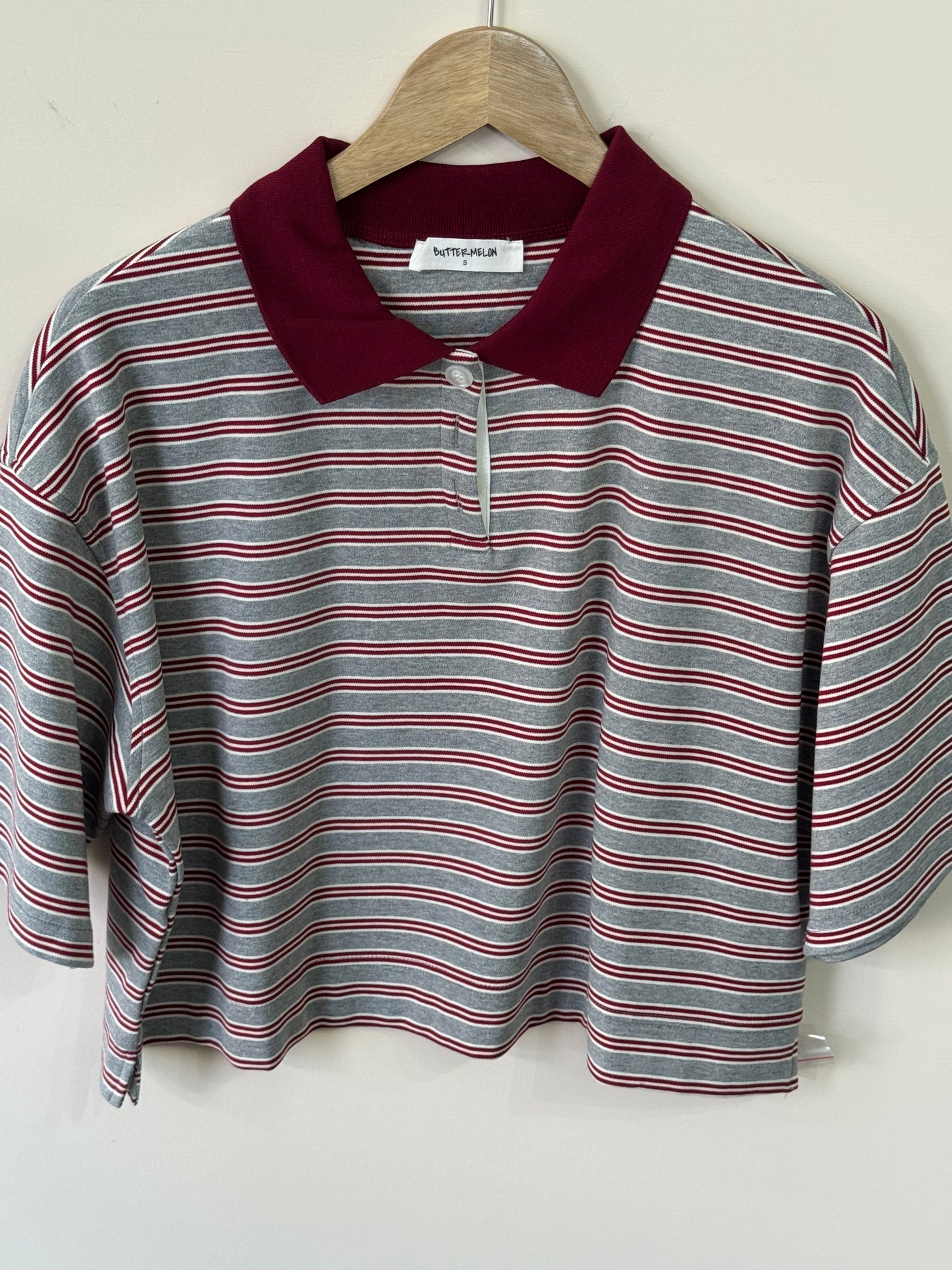 Buttermelon - Striped Collared Boxy Crop-top
