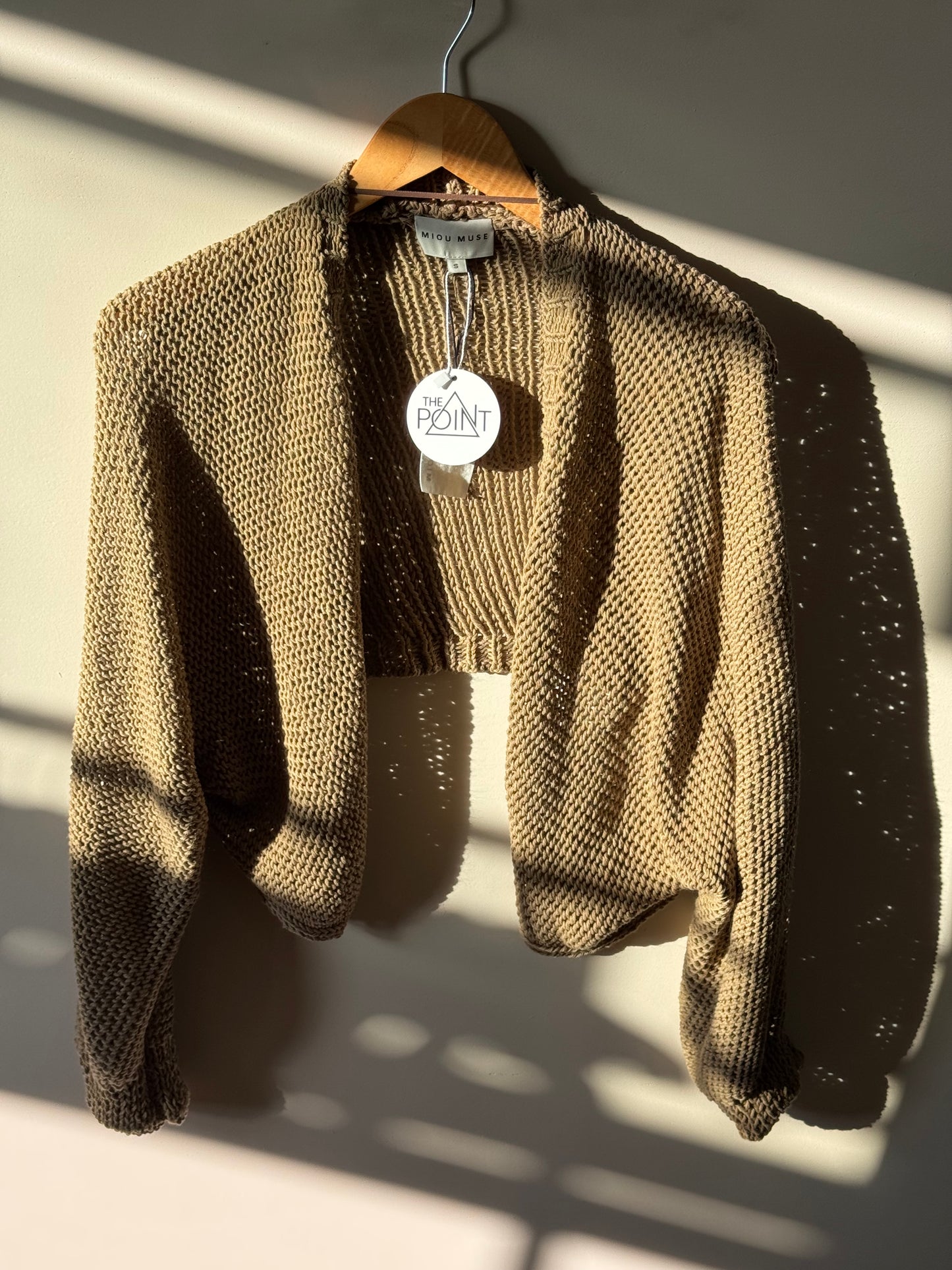 Miou Muse - Mocha Long Sleeve Ultra-crop Chunky Knit Cardigan