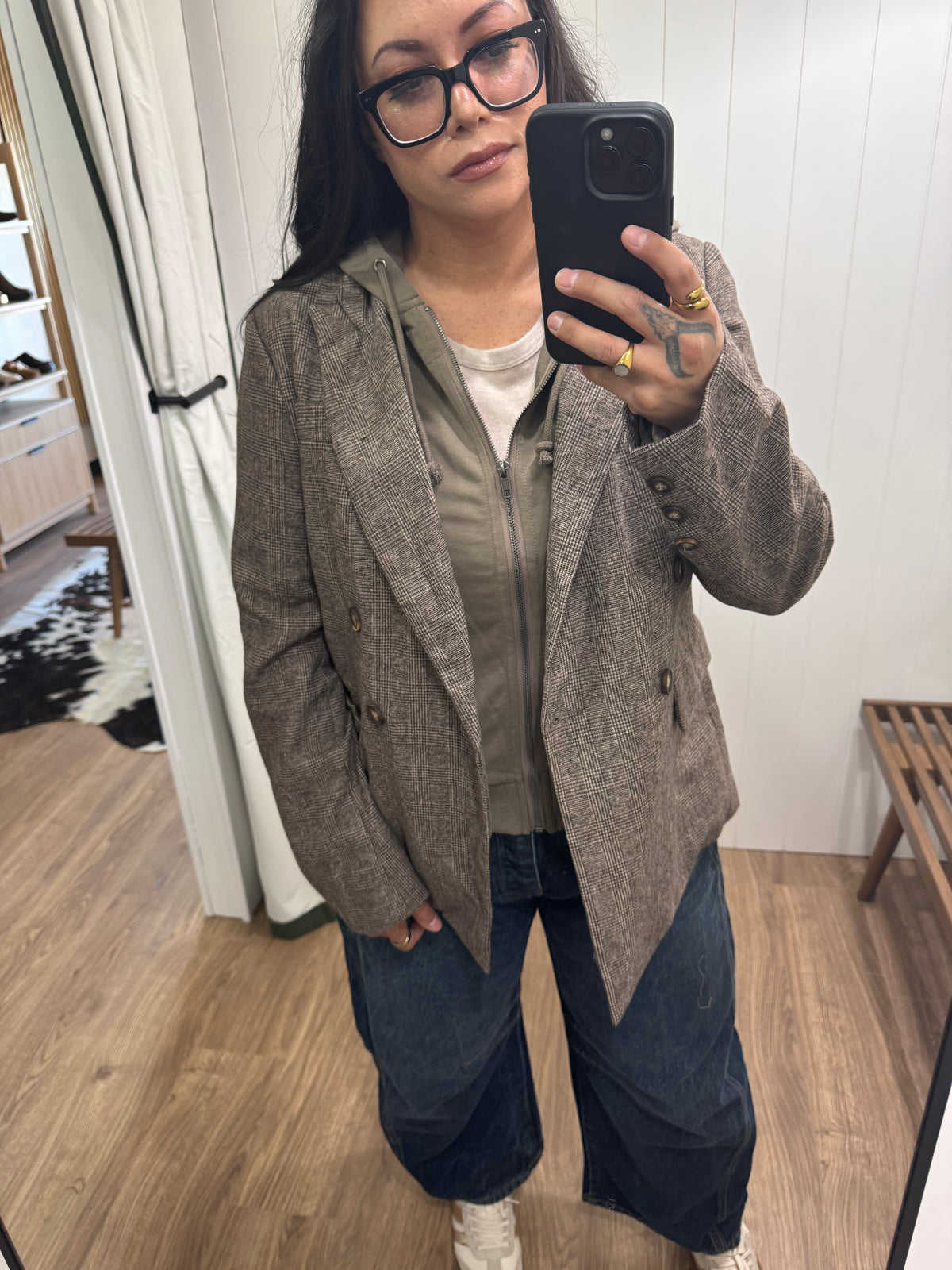 Downtown Hoodie plaid blazer twofer style