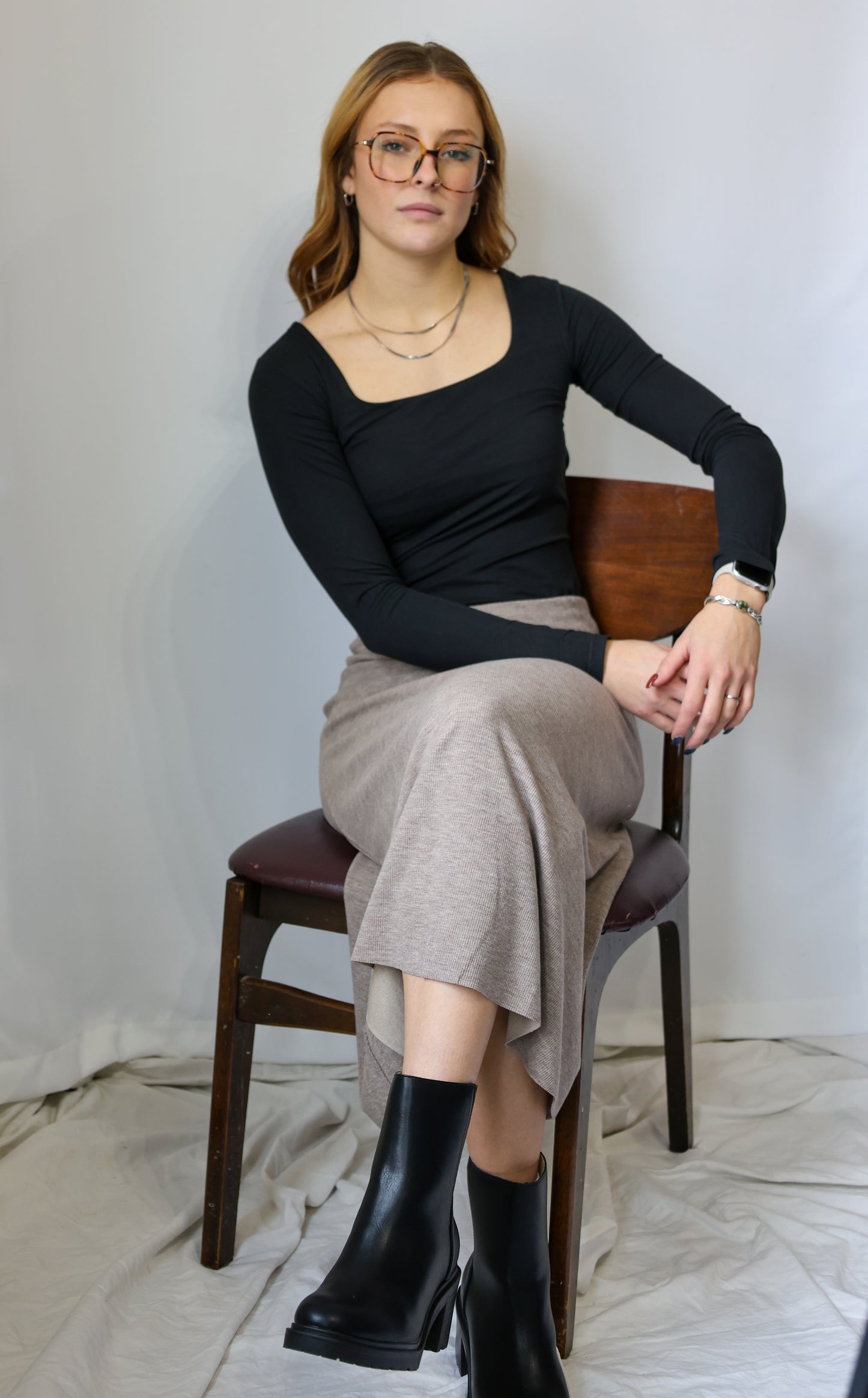 Kimberly C scoop neck long sleeve fitted top