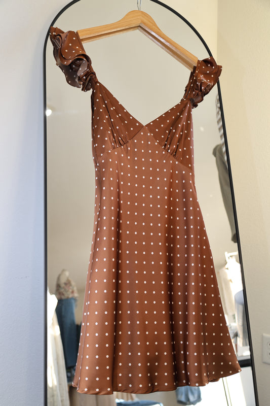 Dress Forum - Satin Polka-Dot Ruffled Strap Dress