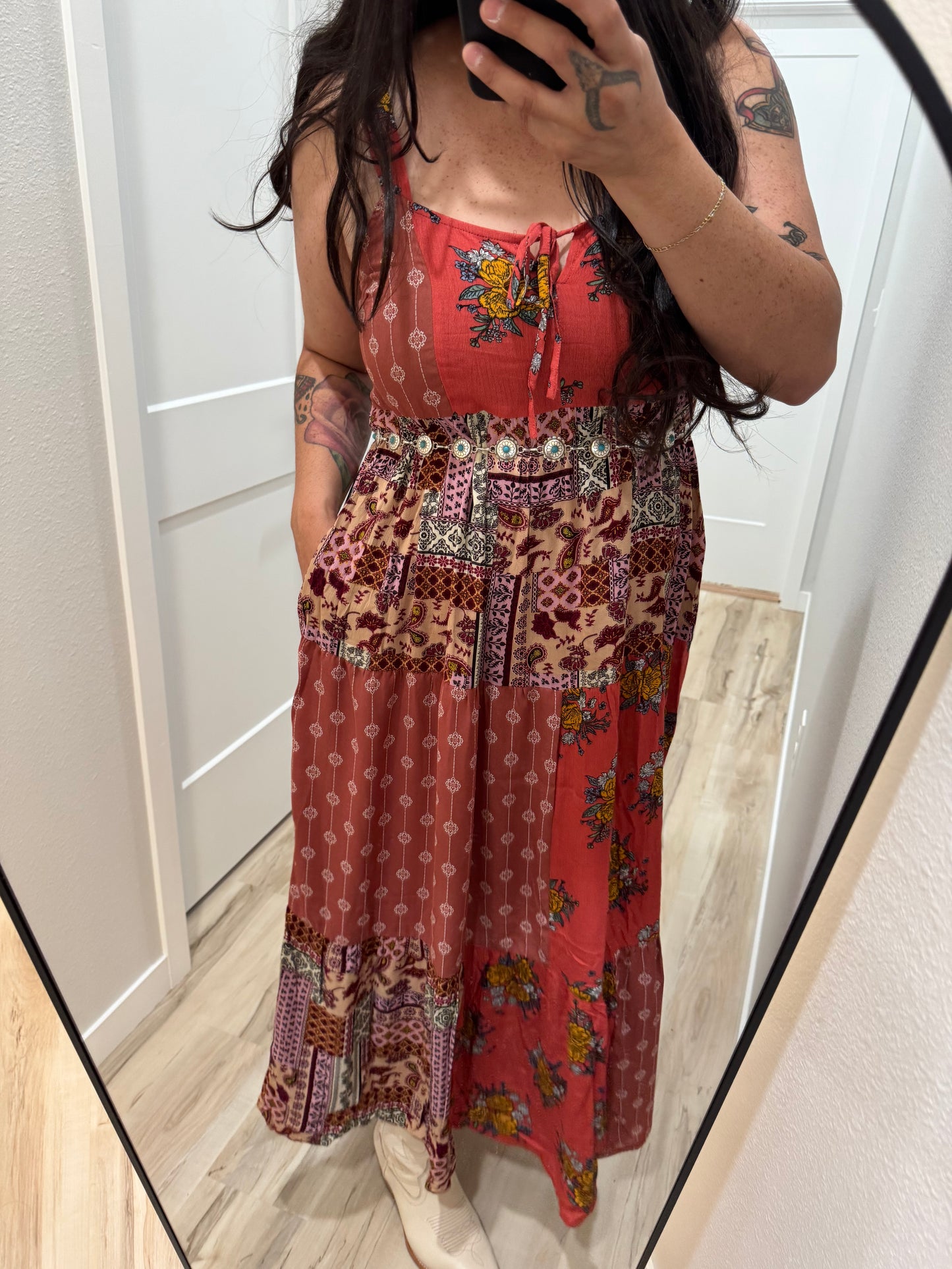 Wishlist - Multicolor Patchwork Tiered Maxi Dress