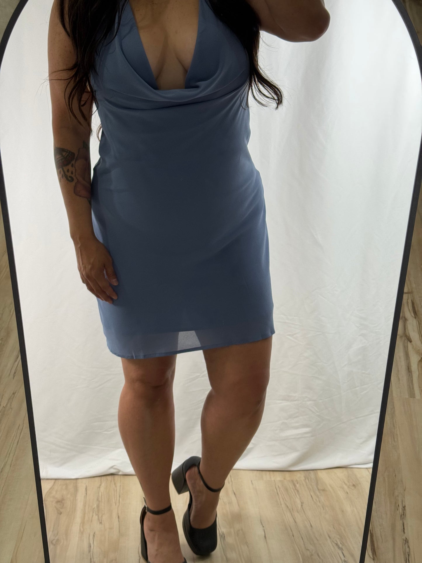 Feelin' Sassy cowl neck mini dress with attached scarf