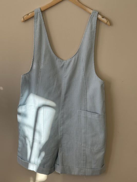 Wishlist -Striped Open-back Romper w/ Adjustable Straps & Pockets
