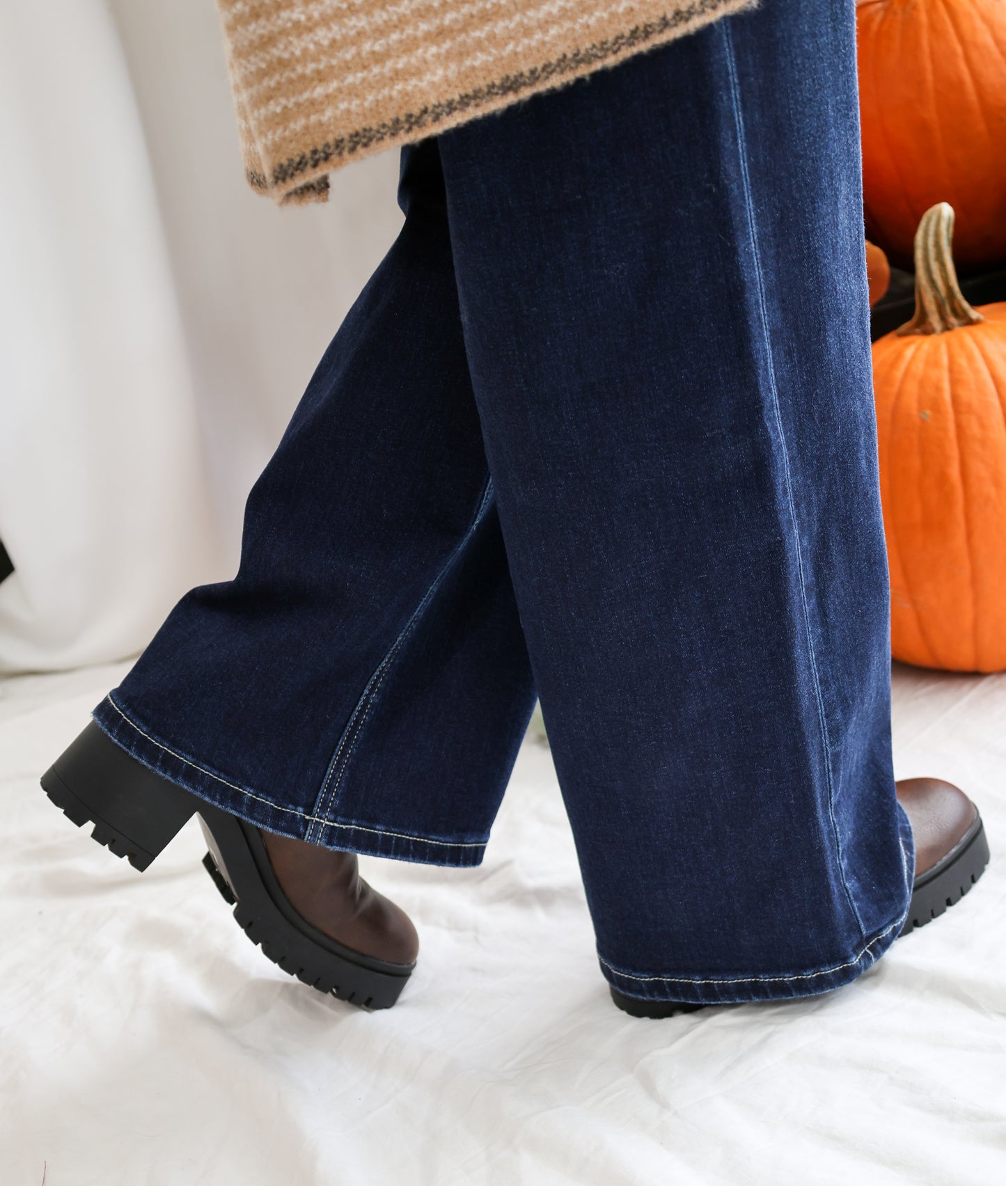 FLYING MONKEY - HIGH RISE DARK WASH FULL LENGTH WIDE JEANS