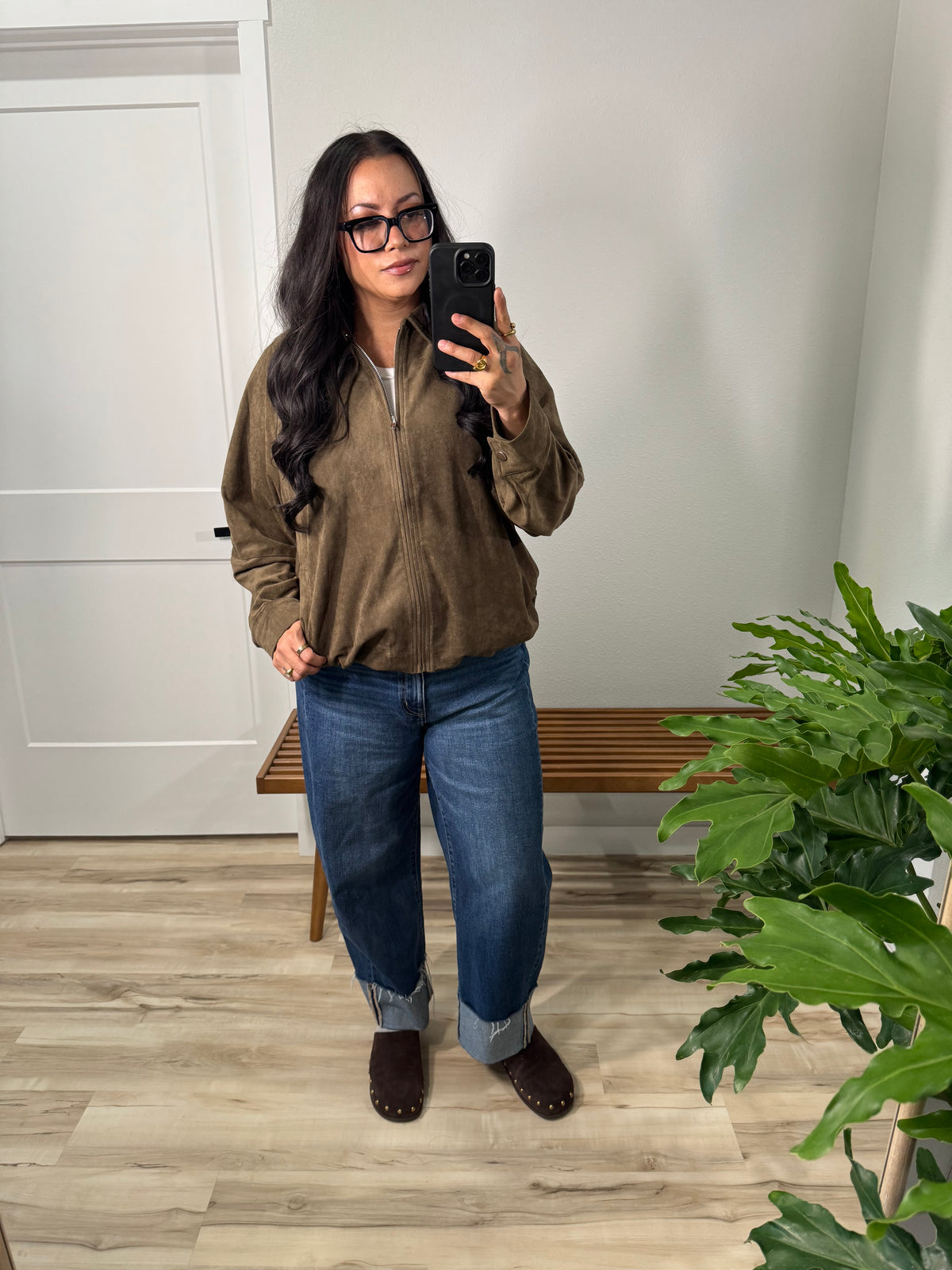 What's Stopping You faux suede zip up jacket