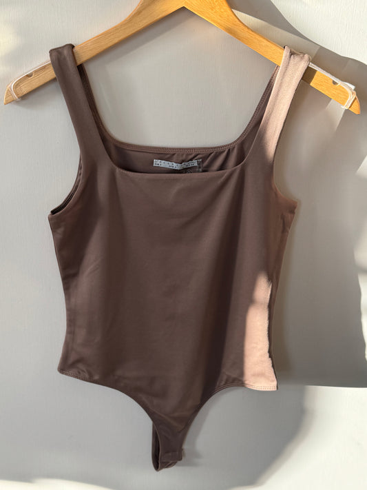 Dress Forum - Brown Basic Square-neck Tank Bodysuit