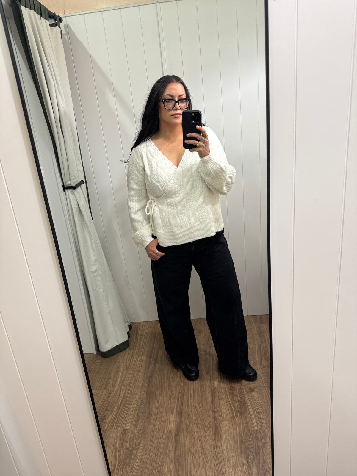 Make The Most Of It side wrap cable knit cardigan