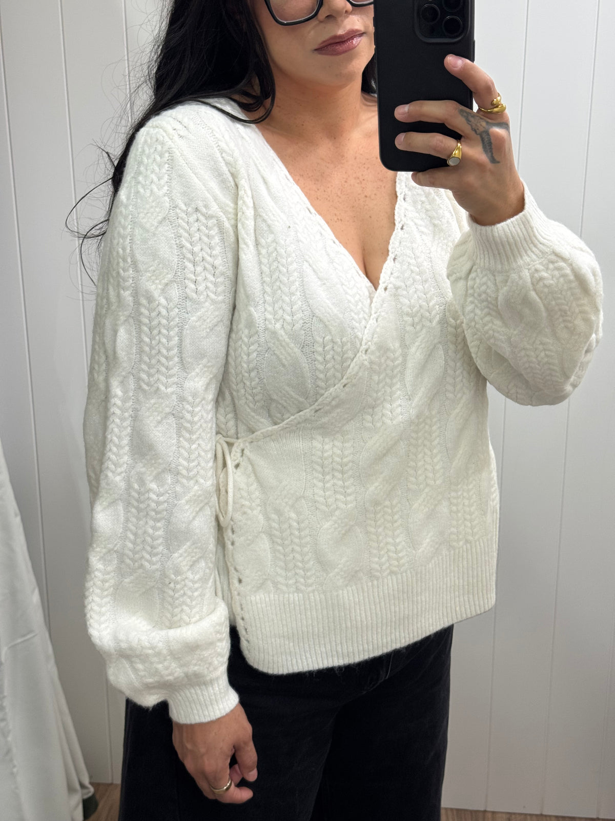 Make The Most Of It side wrap cable knit cardigan