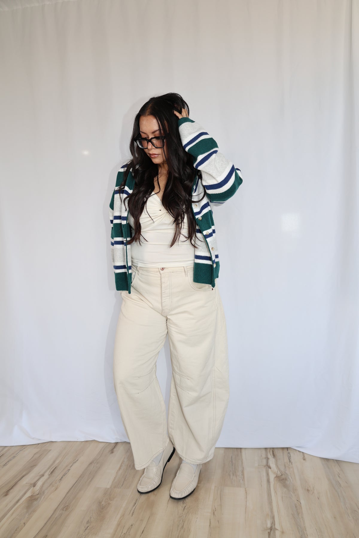 See You Soon long sleeve striped round neck soft cardigan