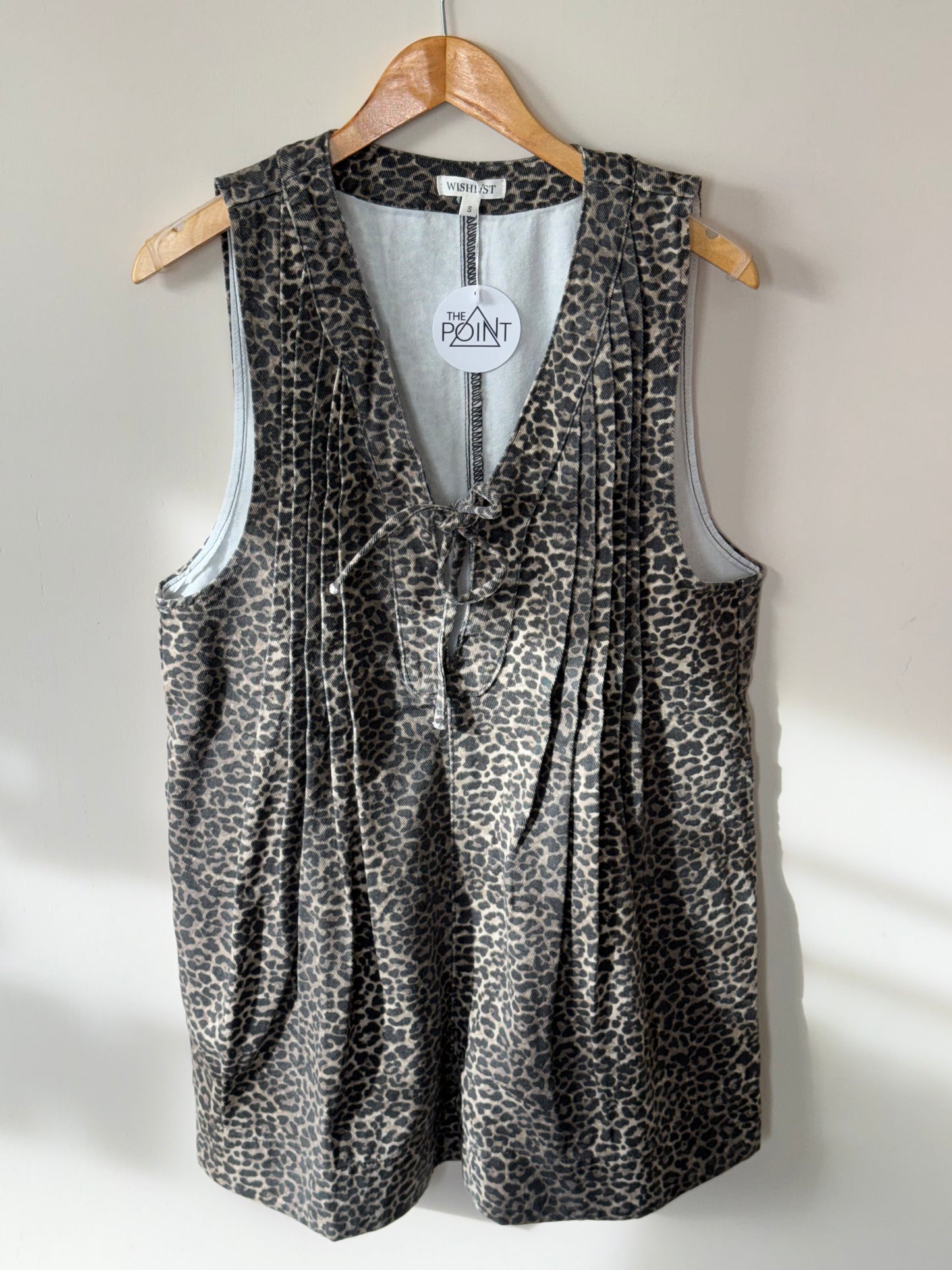 Wishlist - Denim Leopard Print V-neck Romper w/ Pockets