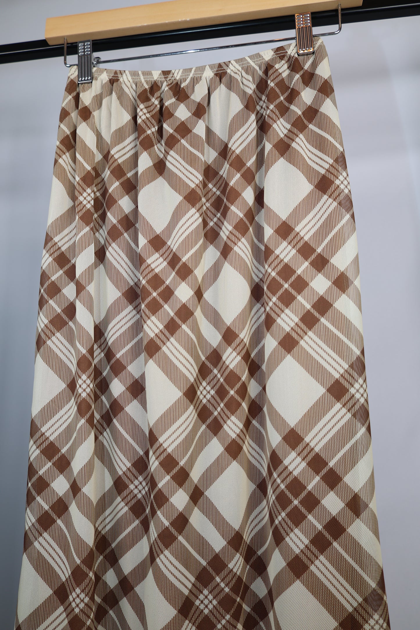 Wishlist - Brown/Multi Plaid Meshed Midi Skirt