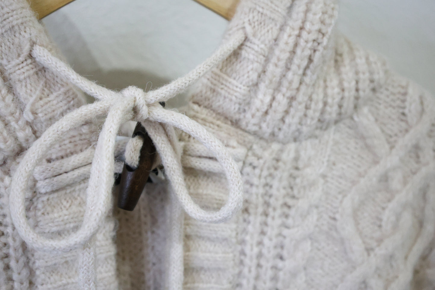 Miou Muse- Long Sleeve cable Knit Cardigan With Toggle front and Hood