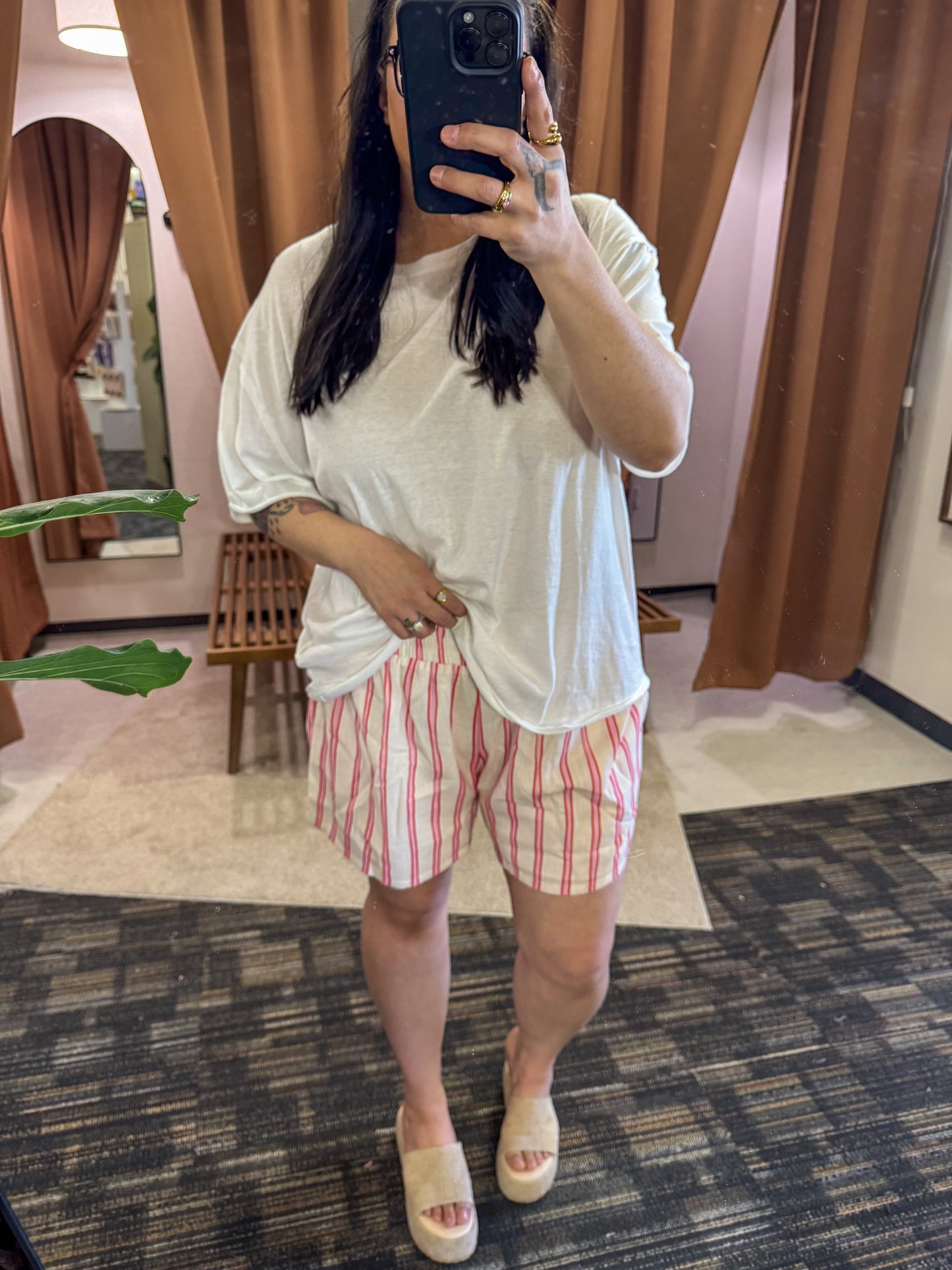 Baevely by Wellmade USA - PLUS SIZE VERTICAL STRIPE PRINT ELASTIC WAIST SHORTS