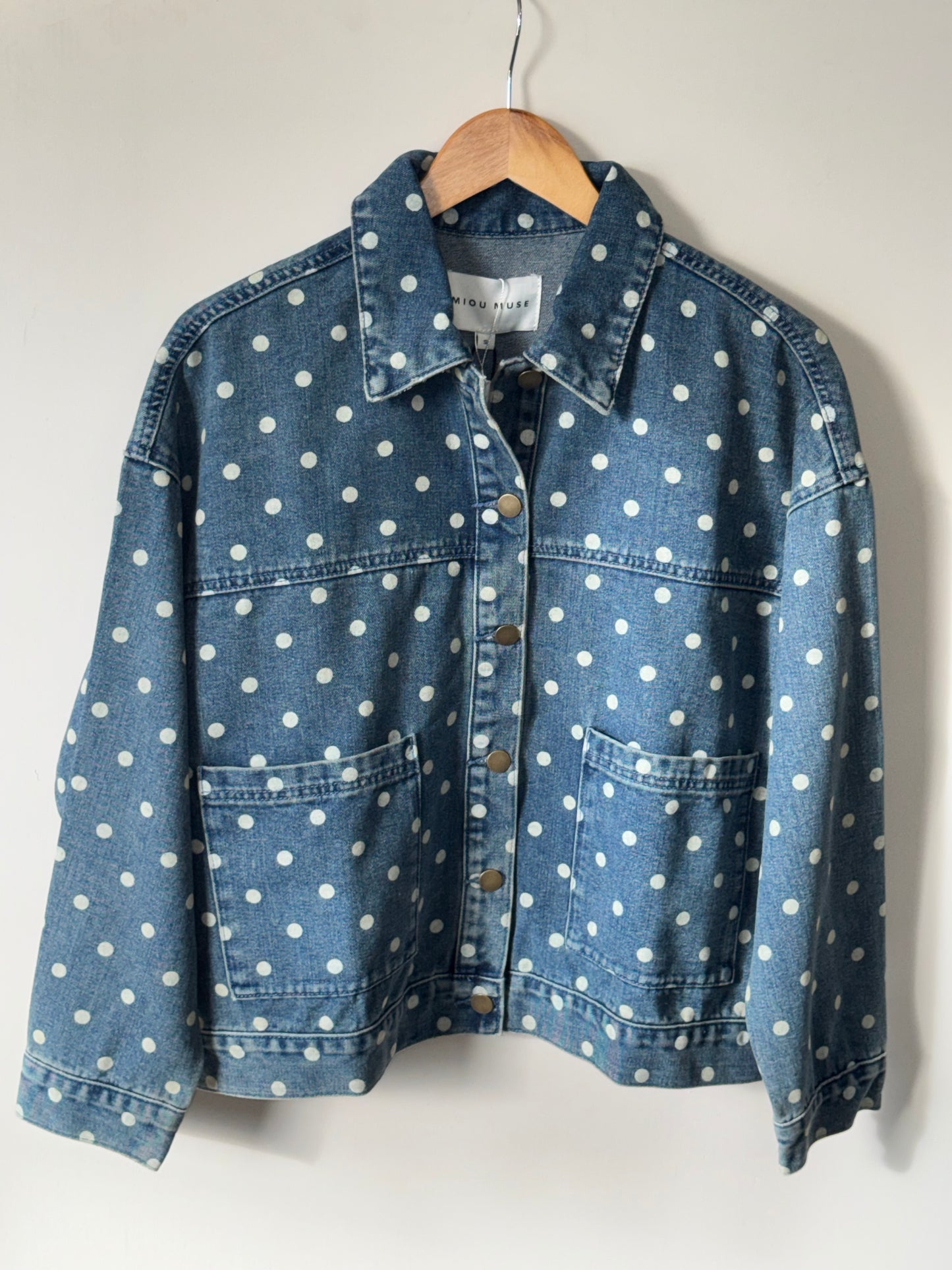 Miou Muse - White Polka Dot Demin Jacket