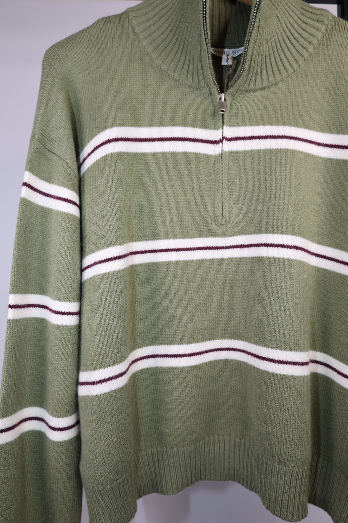 Follow Me striped 3/4 zip mock neck pullover sweater