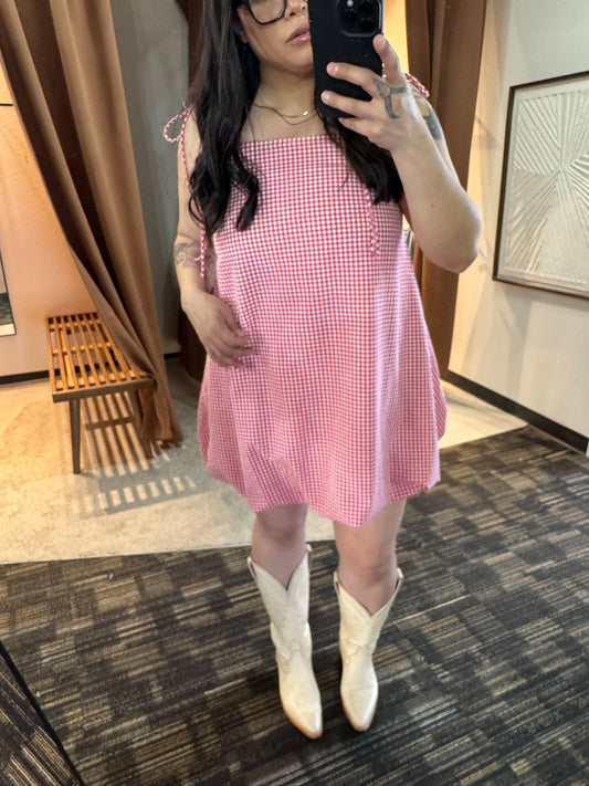 Things Between - Red Gingham Bubble Hem Dress w/ Pockets