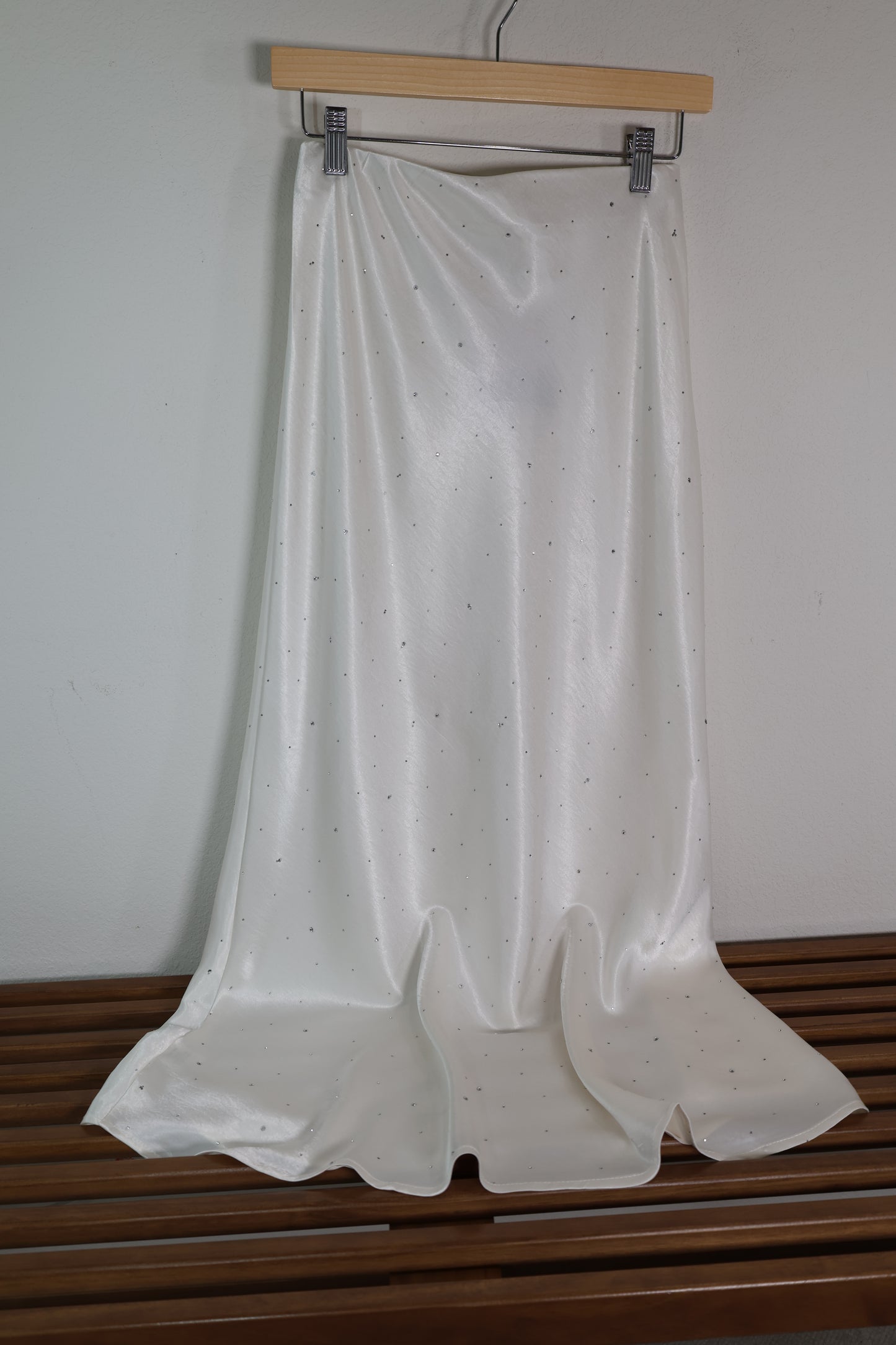 Main Strip - Satin Maxi Skirt With All Over Rhinestone