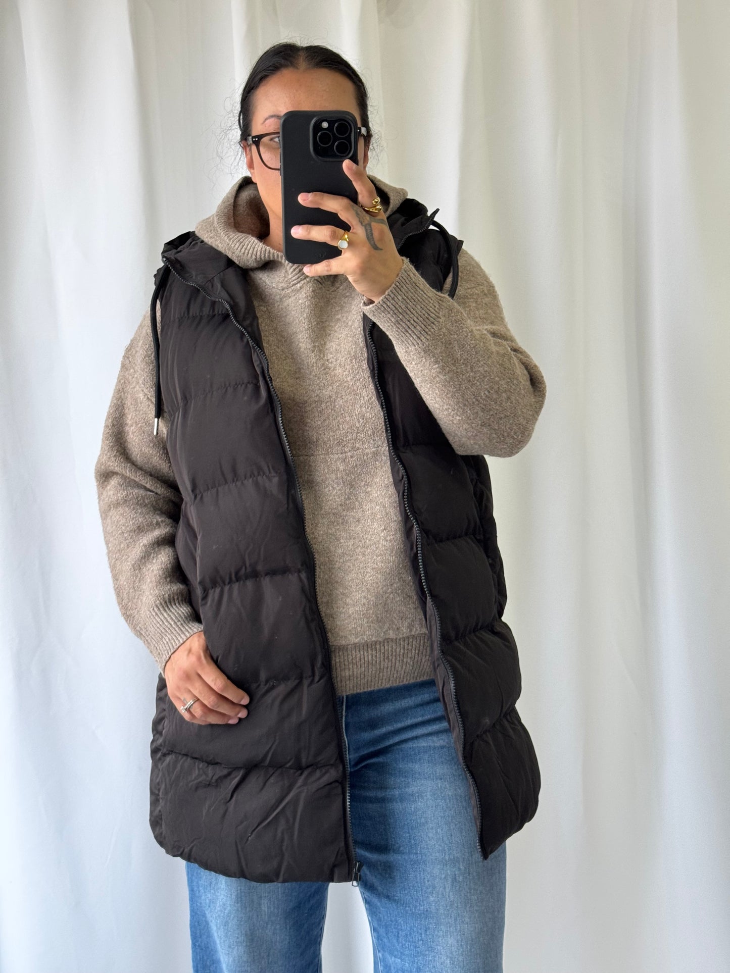 bluivy Hooded Zipper Down Longline Puffer Vest