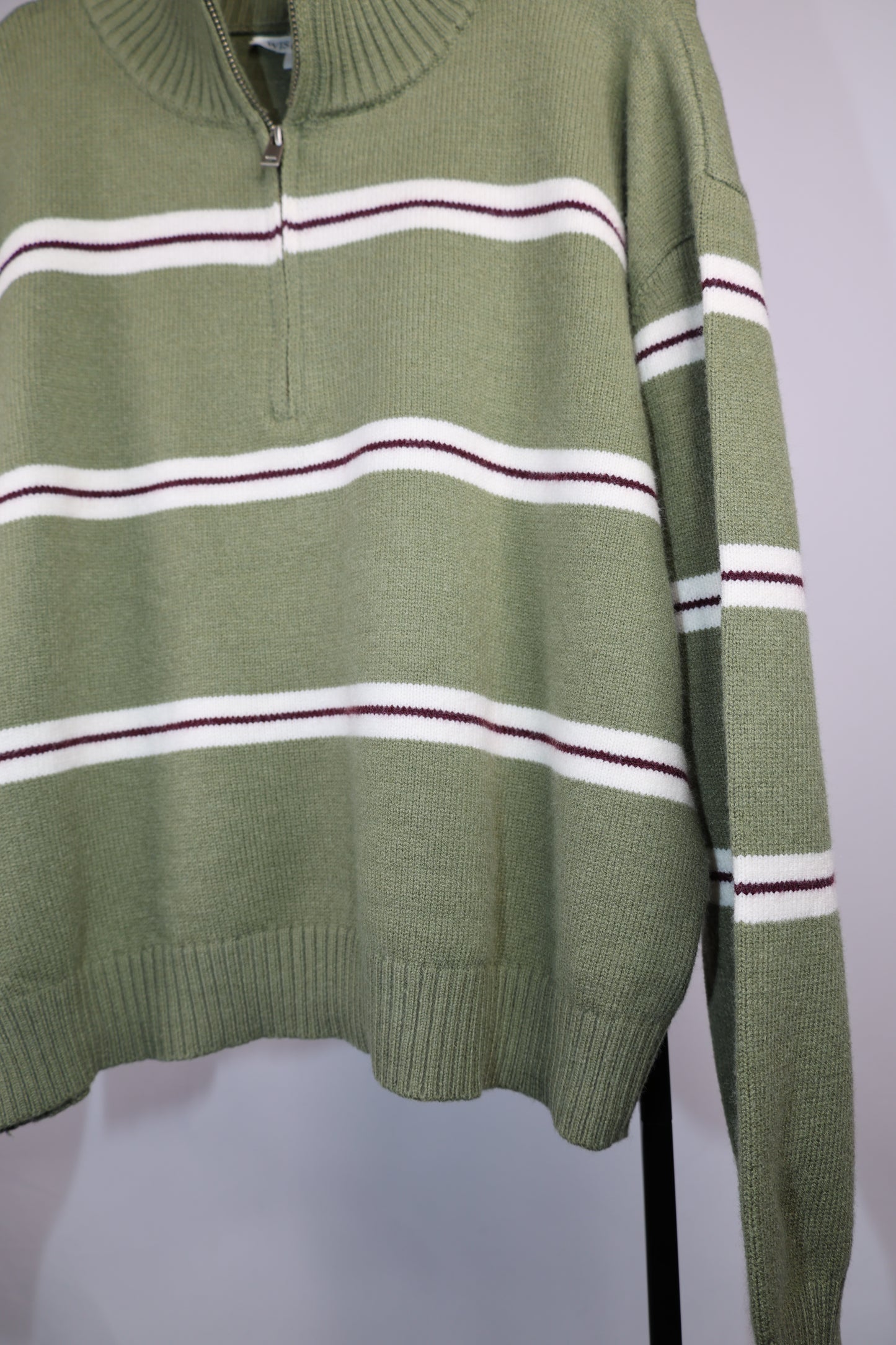 Follow Me striped 3/4 zip mock neck pullover sweater
