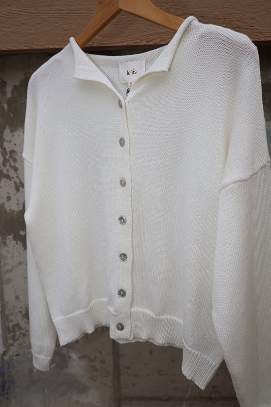 Le Lis - White Long Sleeved Rolled-hem Cardigan