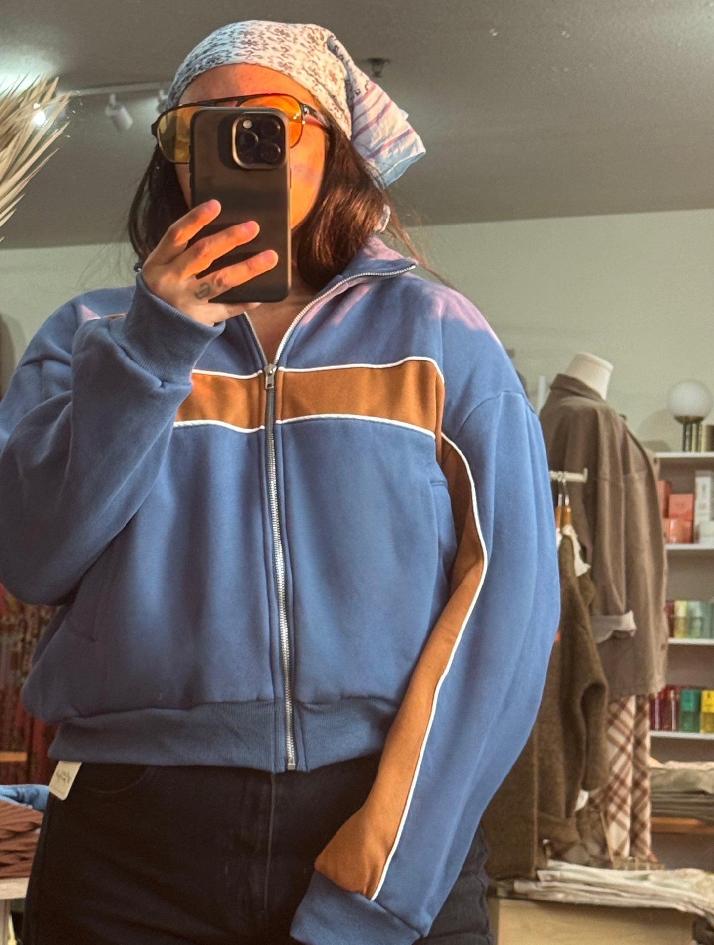 Buttermelon - Blue/Chocolate Stripe Zip-up Track Jacket