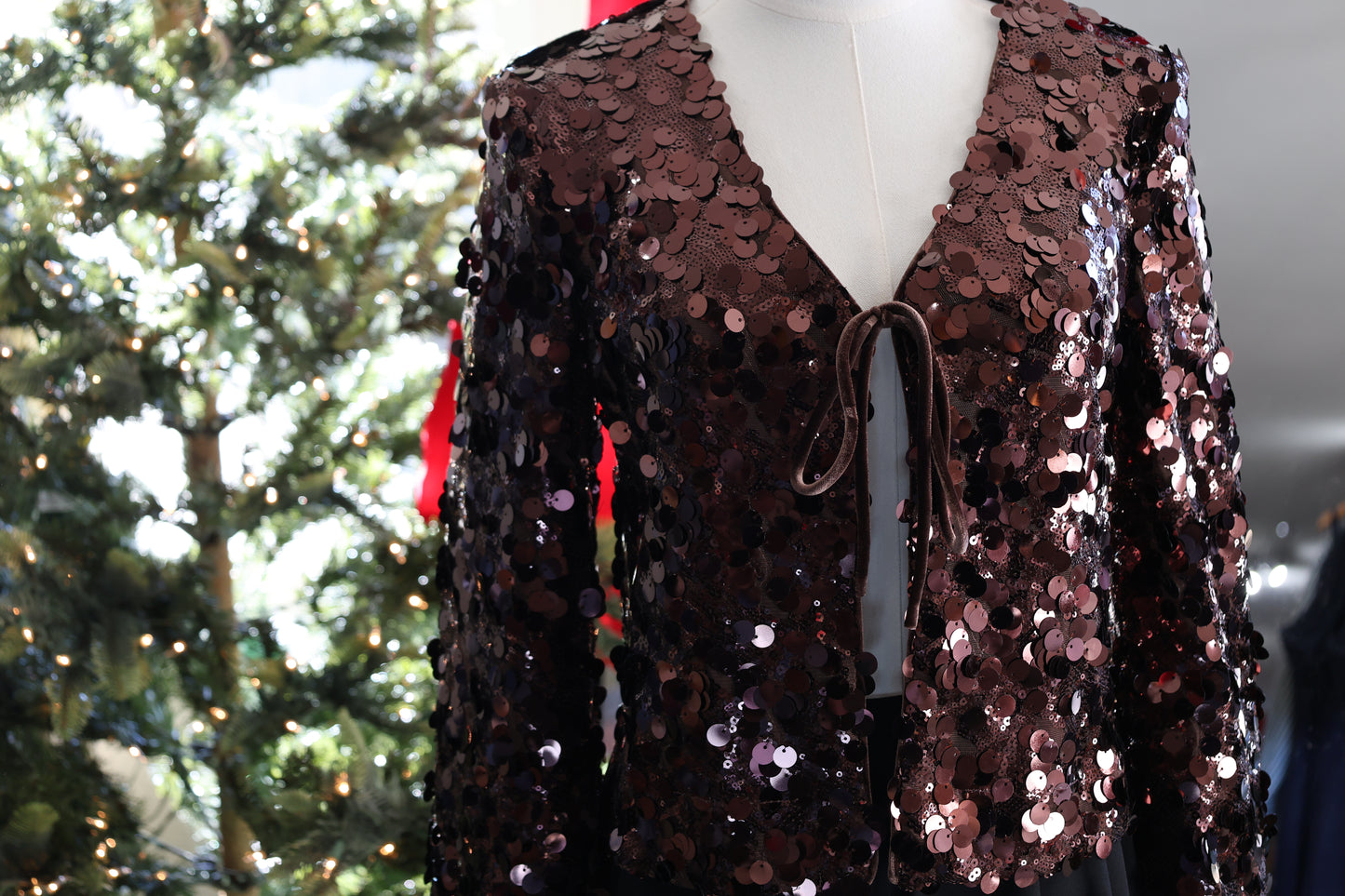 SKIES ARE BUE Sequin cardigan chocolate brown