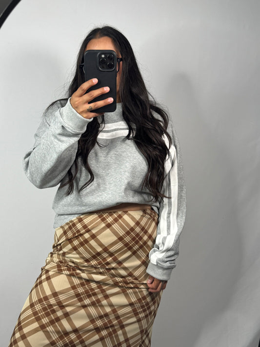 Wishlist - Grey/White Stripe Cropped Crewneck