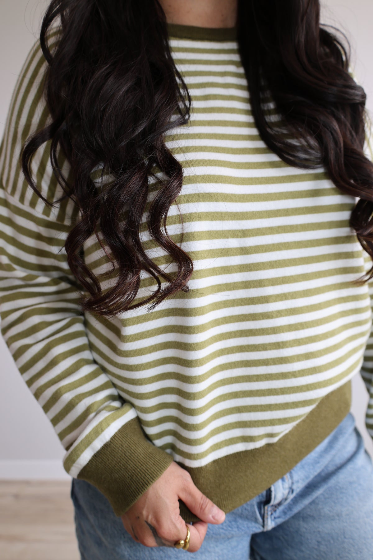 Last Train Home striped contrast collar knit top