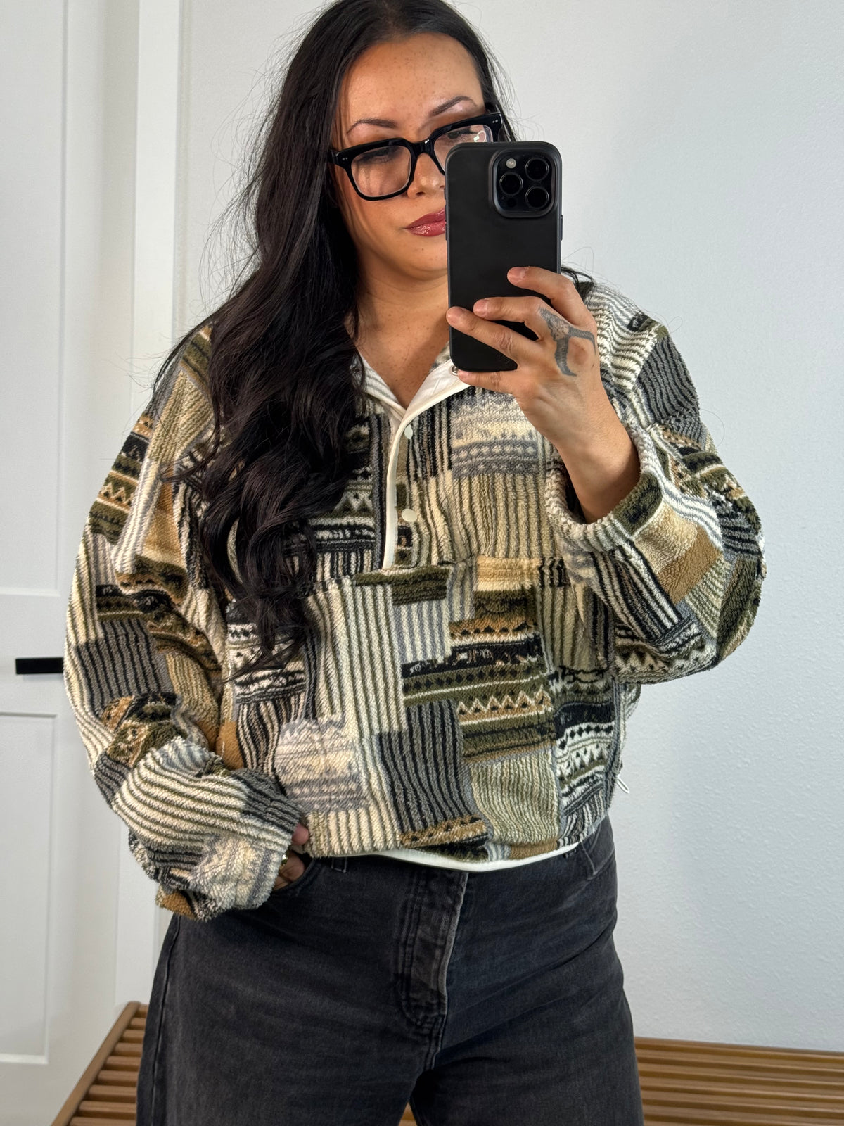 Find The Whimsy patchwork fleece snap pullover